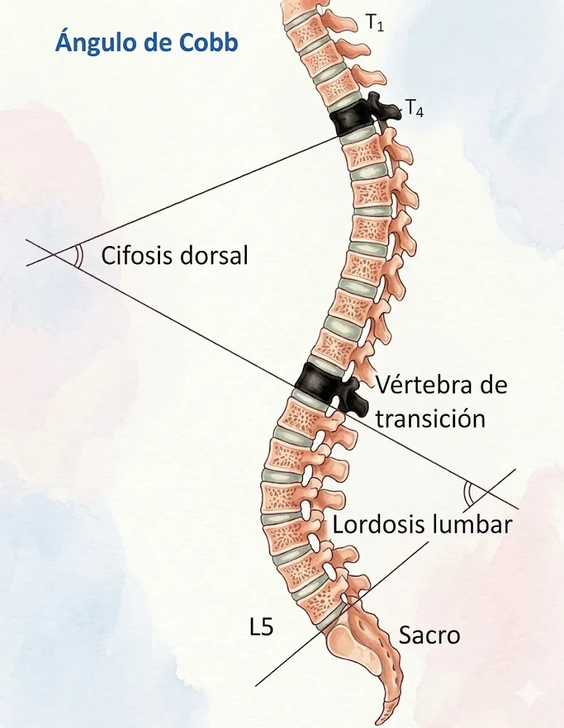 Medición del ángulo de Cobb en una radiografía lateral de columna para valorar la cifosis