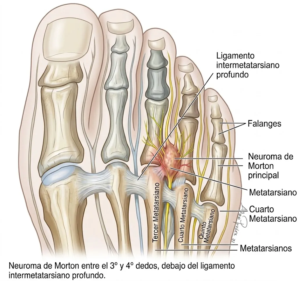 Mecanismo de compresión del nervio interdigital en el neuroma de Morton