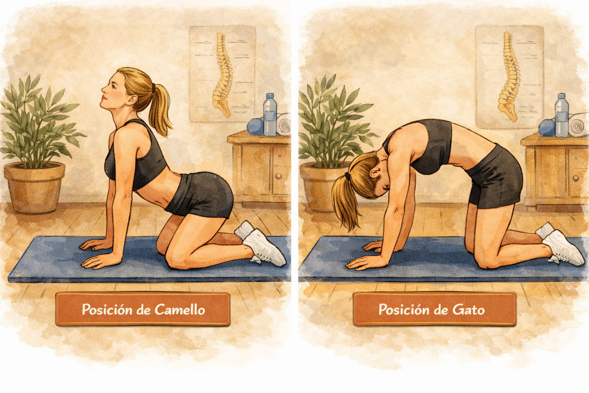 Estiramientos de columna lumbar en posición de gato y camello
