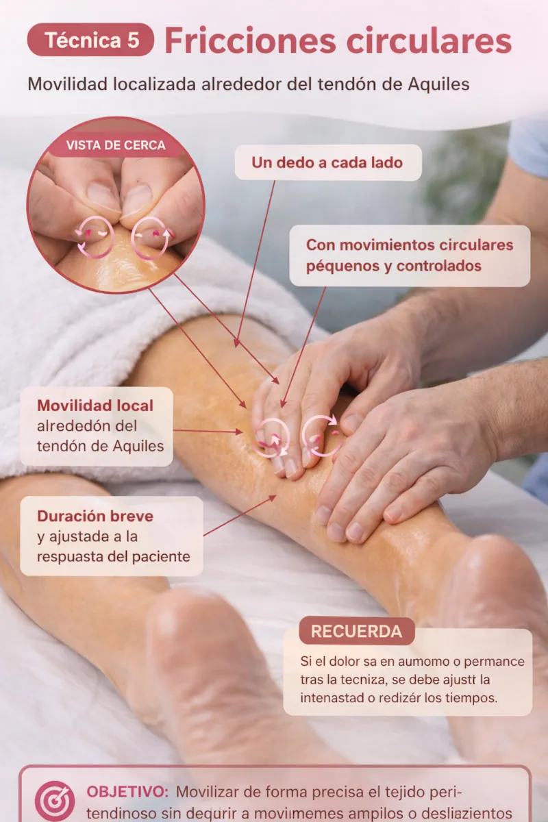 Fricciones circulares alrededor del tendón de Aquiles con movimientos pequeños y controlados