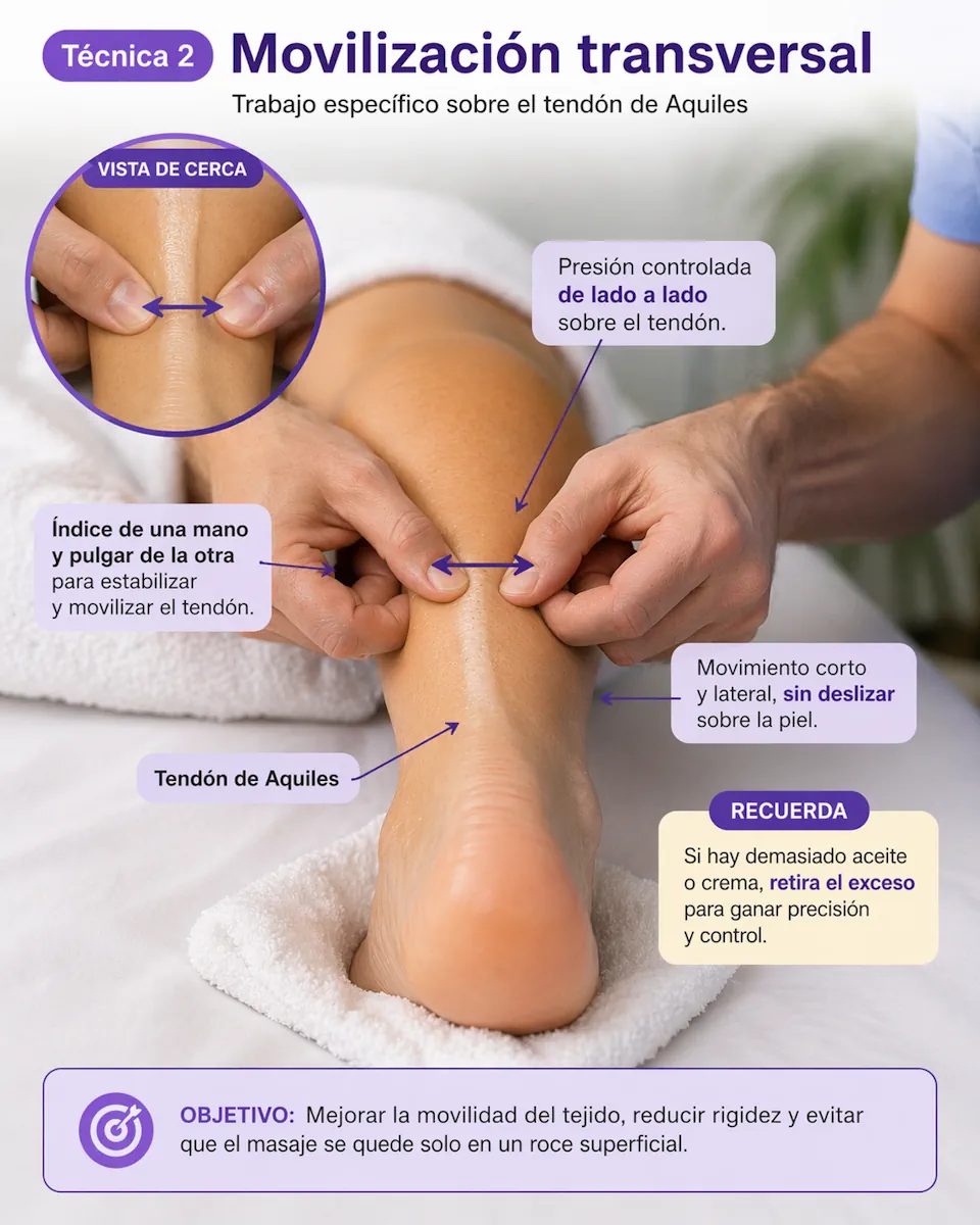 Movilización transversal del tendón de Aquiles con presión lateral controlada