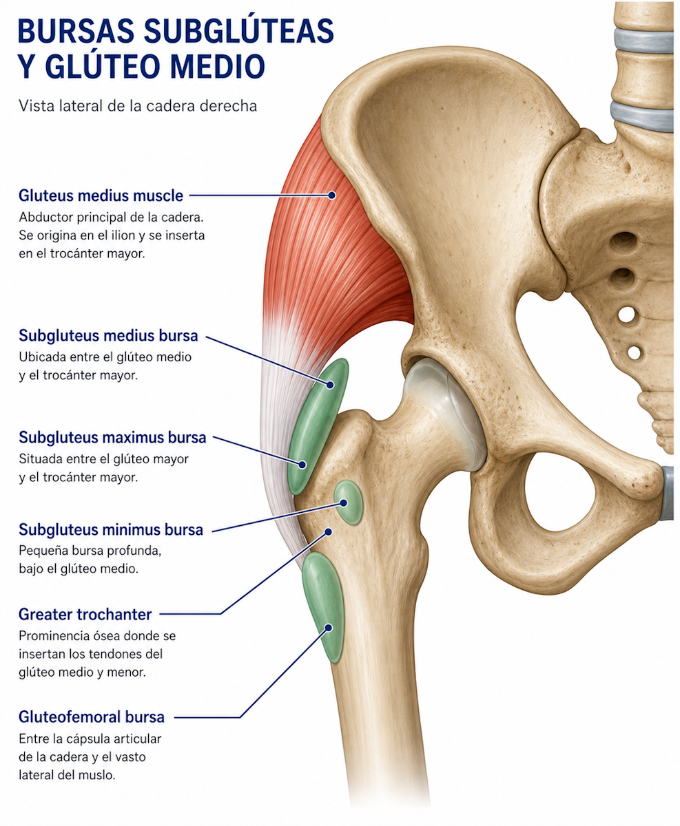 Anatomía de las bursas subglúteas y músculos glúteos