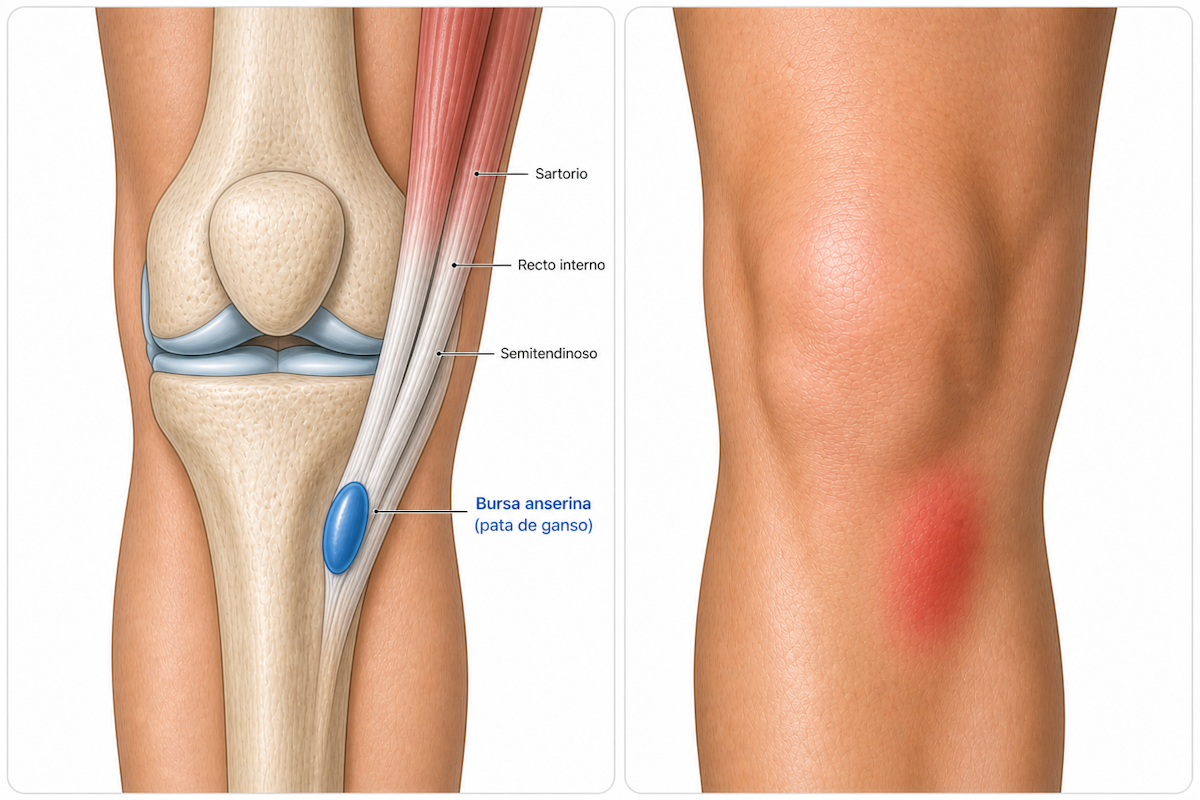 Bursitis infrarrotuliana superficial y profunda en la rodilla