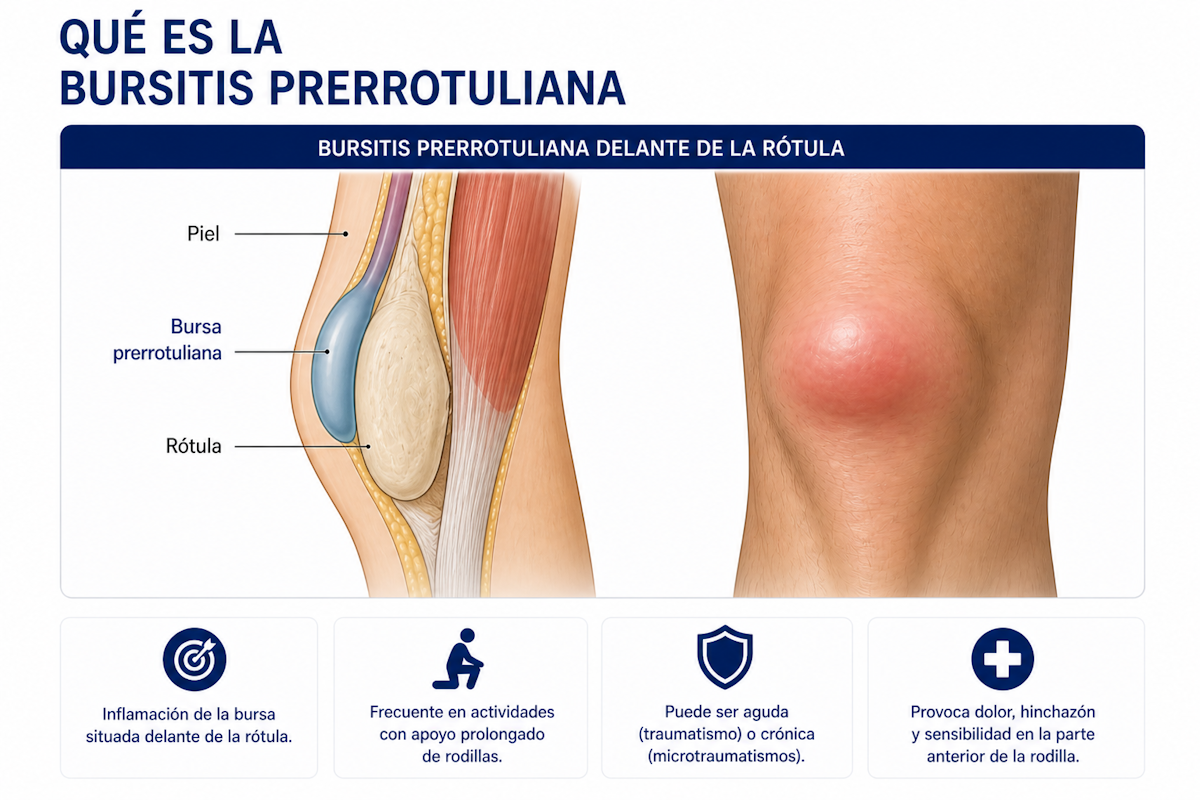 Bursitis prerrotuliana delante de la rótula