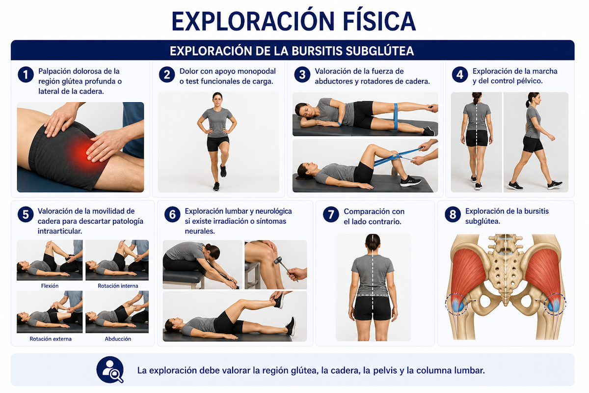 Exploración de la bursitis subglútea