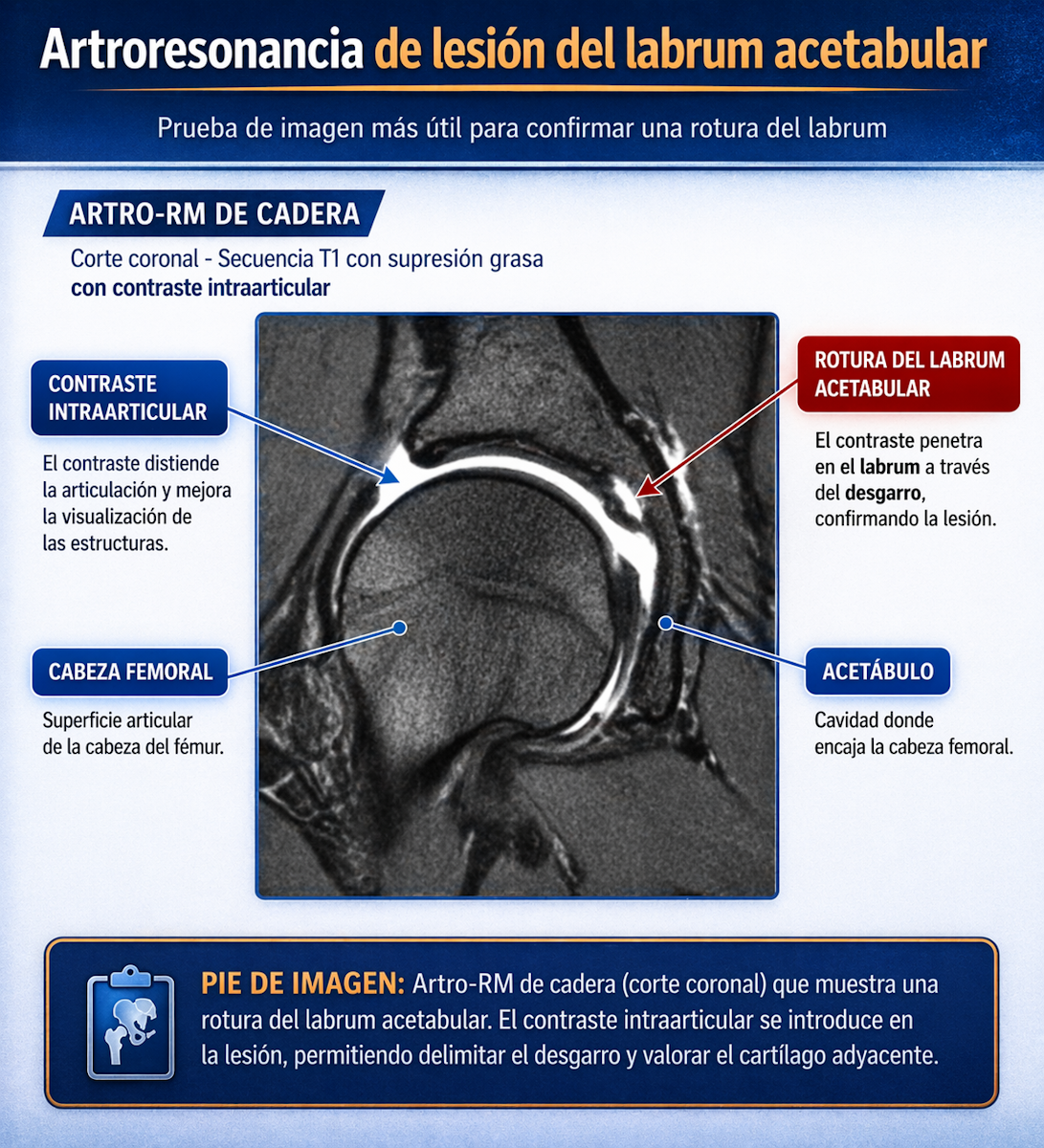 Artro resonancia de lesión del labrum acetabular