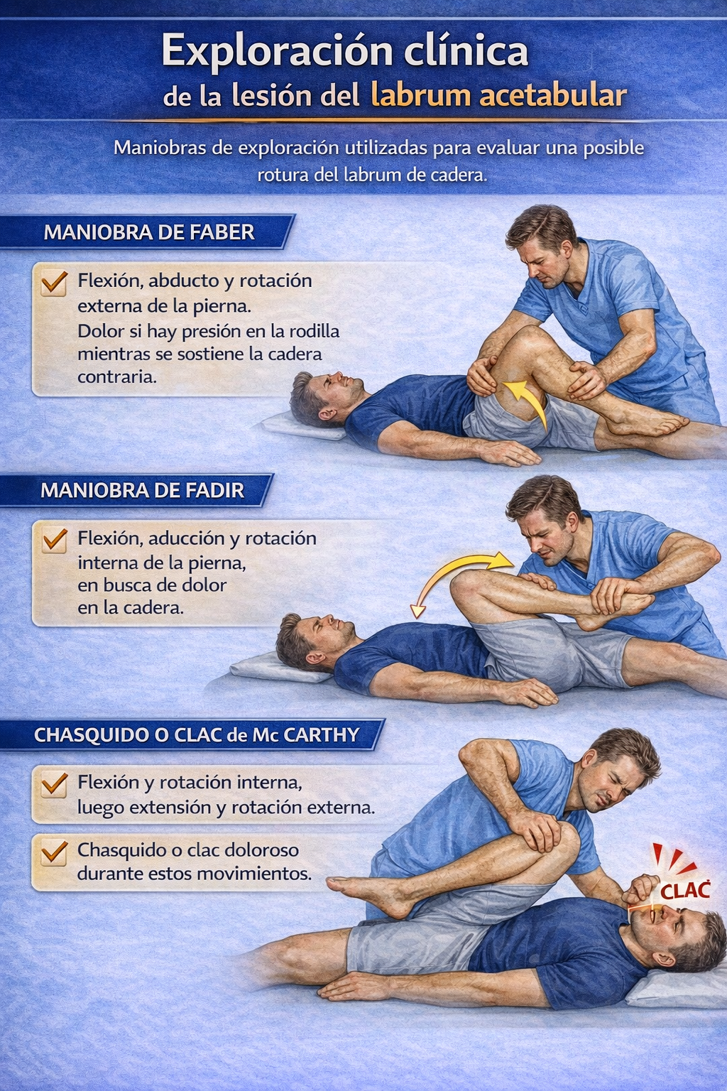 Exploración clínica de la lesión del labrum