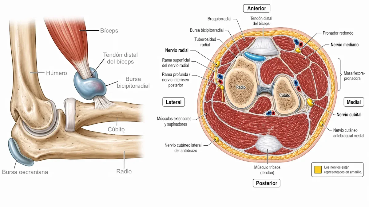 Bursitis bicipitorradial en la región anterior del codo