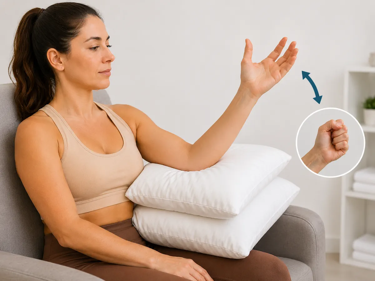 Control del edema del codo con elevación del brazo y movimientos suaves de la mano