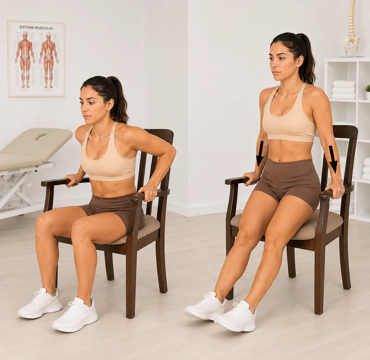 Extensión resistida del tríceps en silla