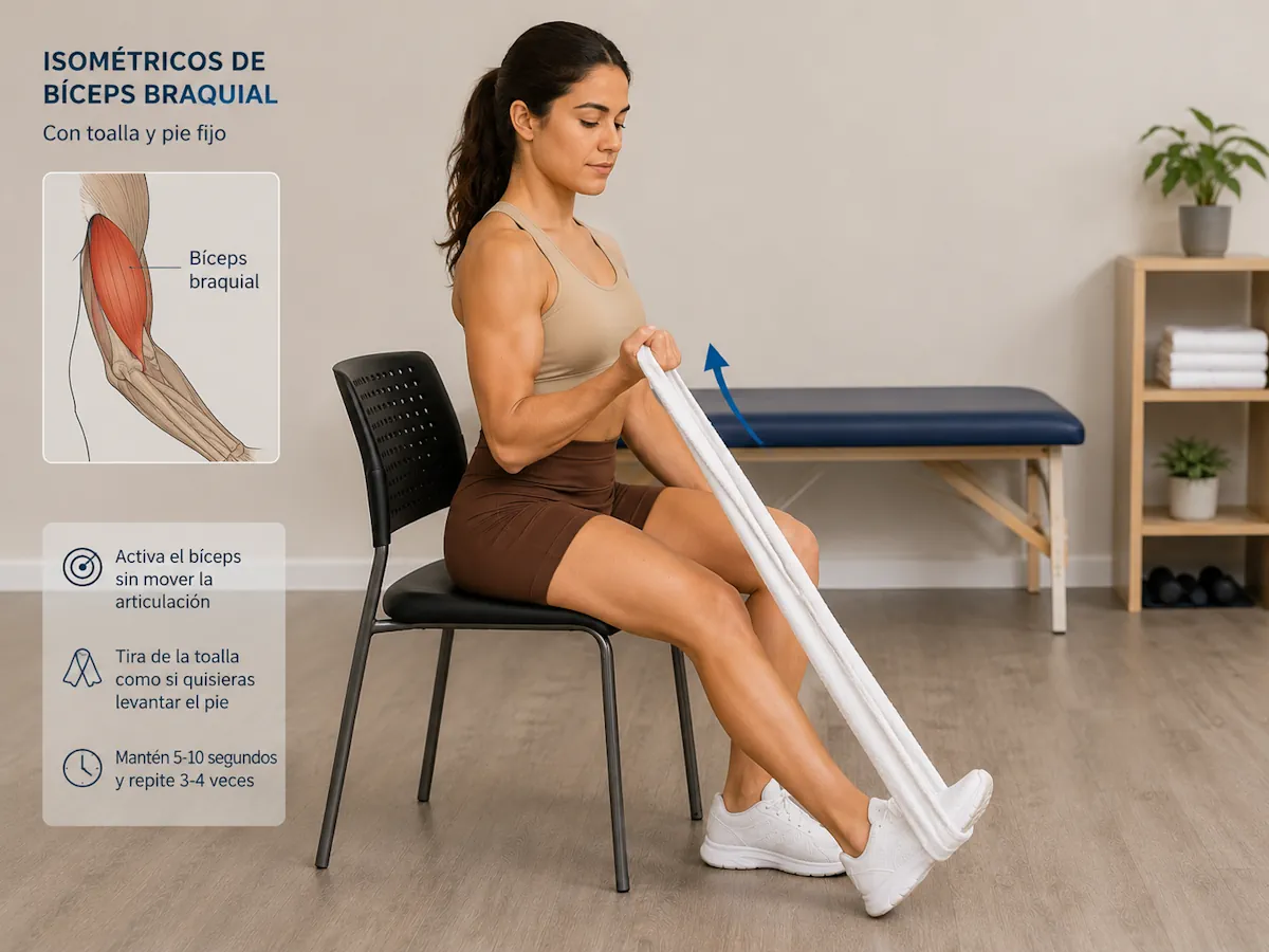 Isométricos del bíceps con toalla