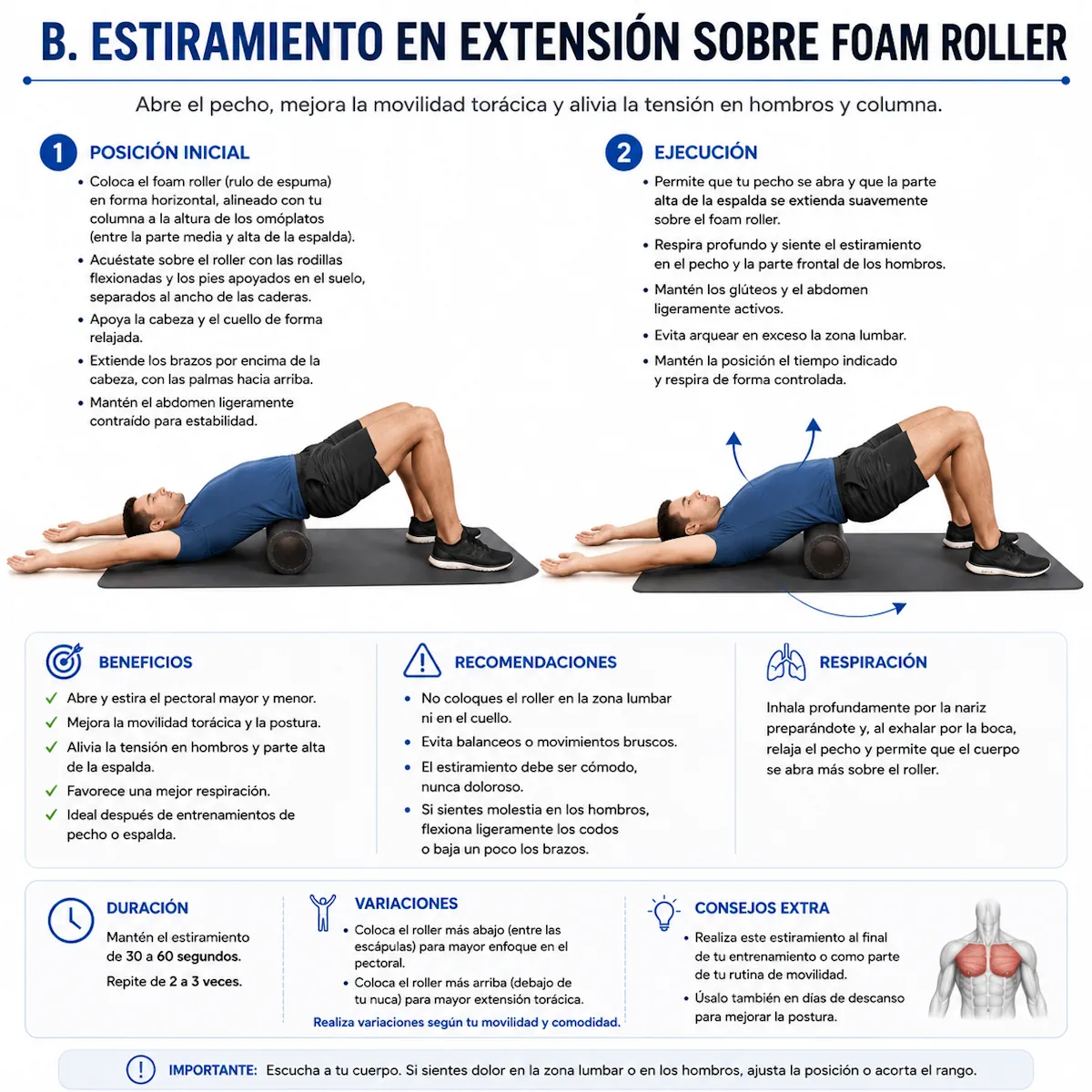 Estiramiento en extensión sobre foam roller