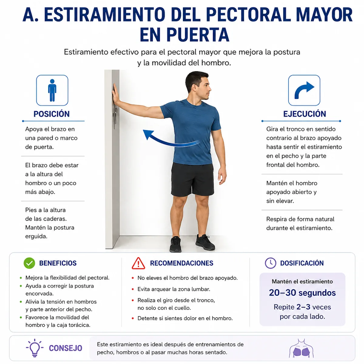 Estiramiento del pectoral mayor en puerta