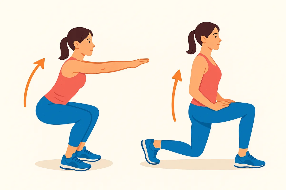 Sentadillas y estocadas adaptadas para osteoporosis
