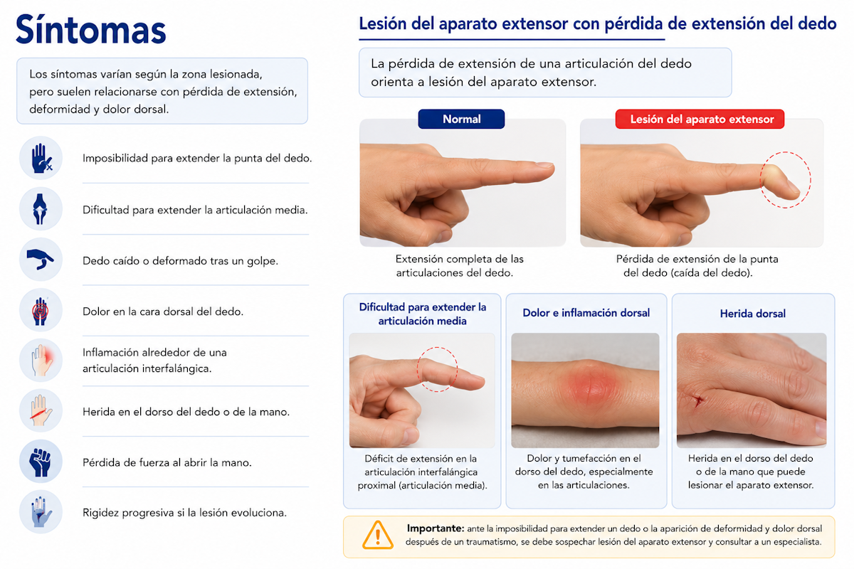 Lesión del aparato extensor con pérdida de extensión del dedo