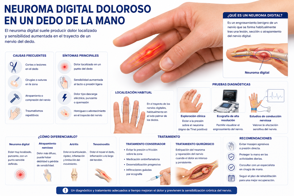 Neuroma digital doloroso en un dedo de la mano