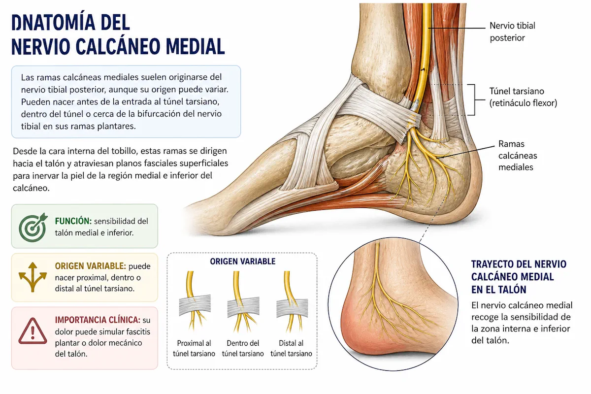 Trayecto del nervio calcáneo medial en el talón