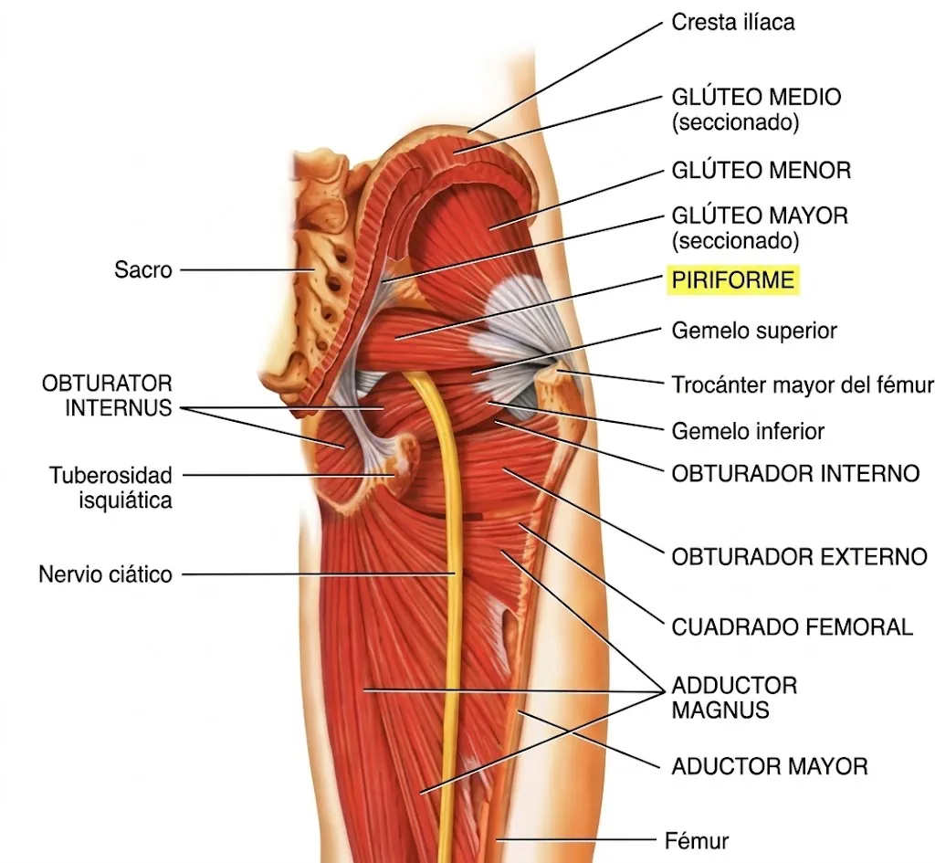 Anatomía del músculo piriforme y nervio ciático