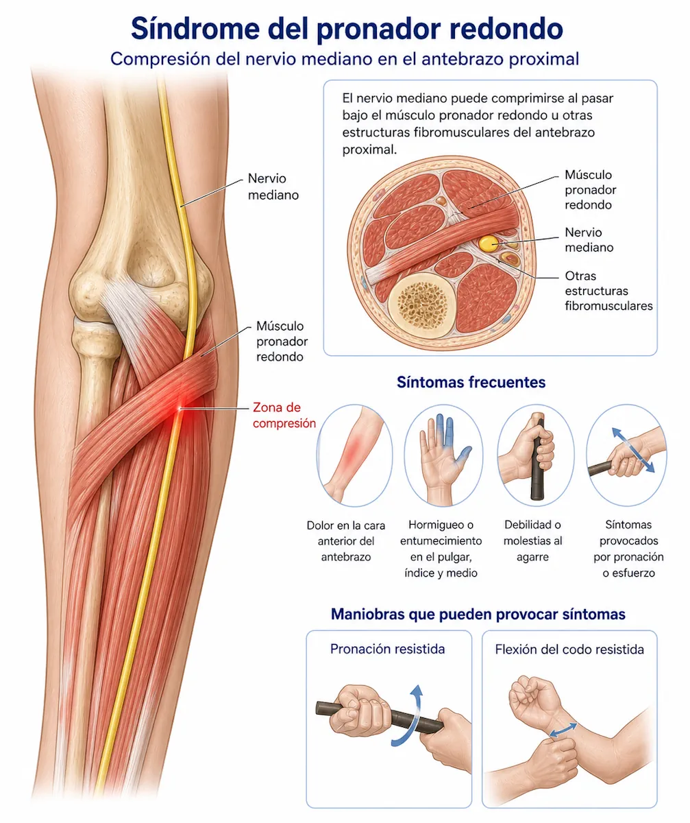 Síndrome del pronador redondo con compresión del nervio mediano en el antebrazo