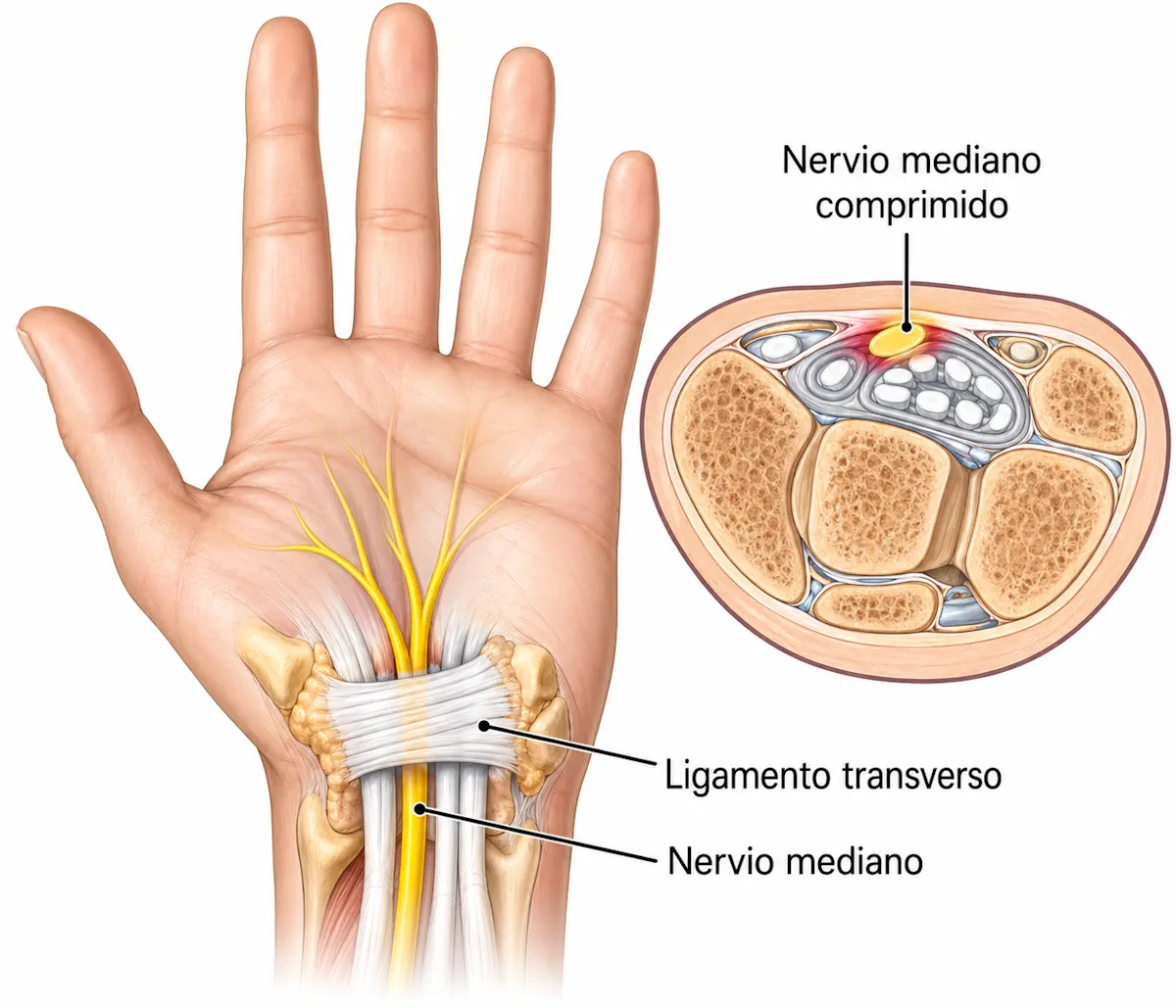 Mano afectada por síndrome del túnel carpiano
