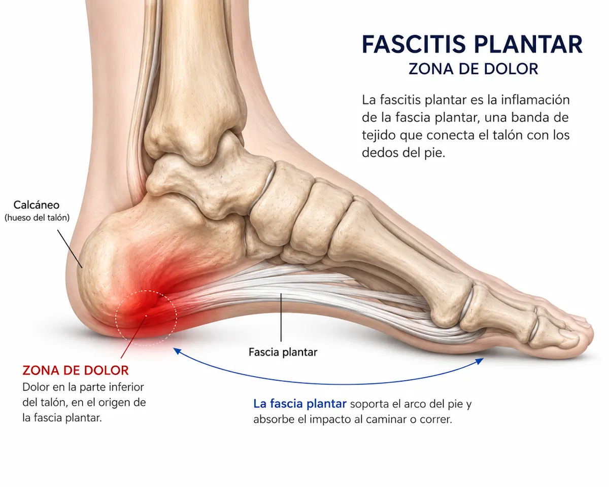 Dolor plantar del talón típico de la fascitis plantar
