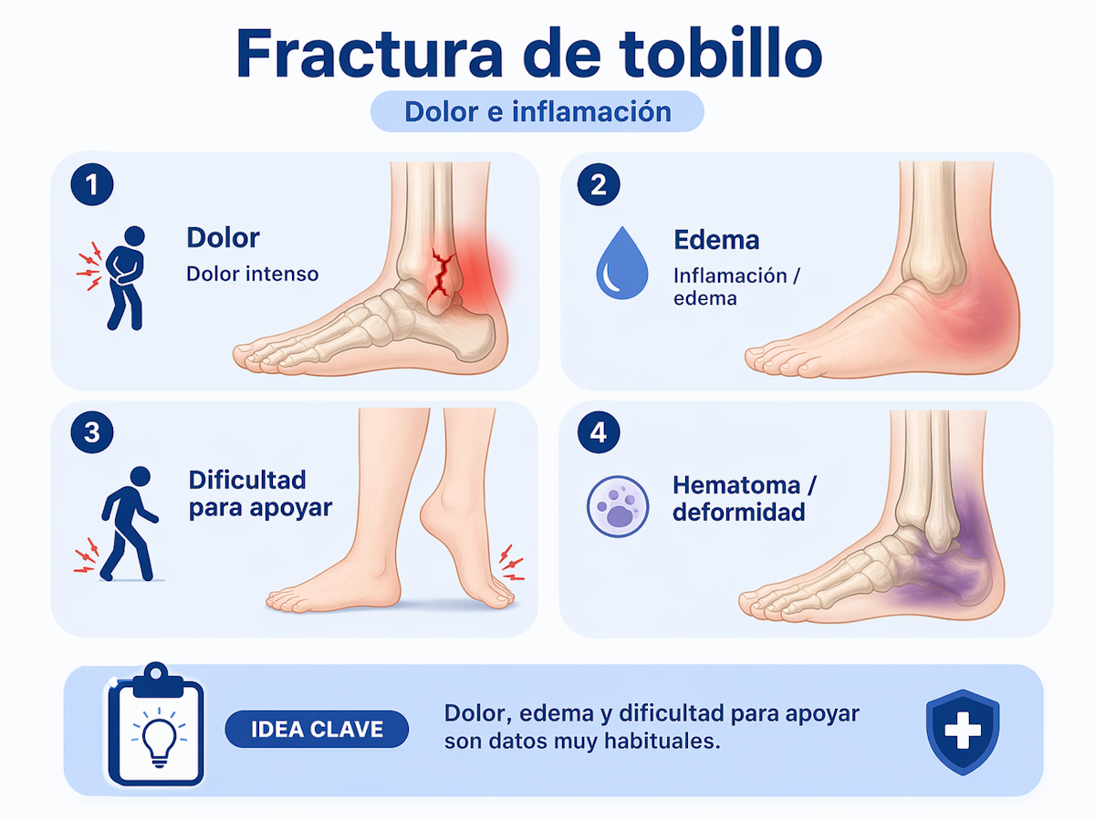 Dolor e inflamación en fractura de tobillo