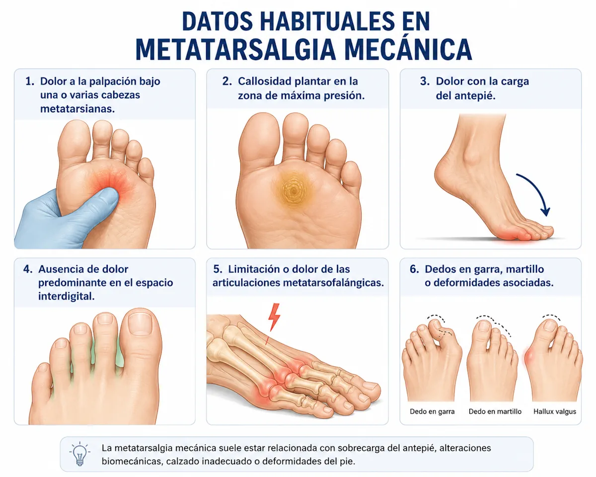 Exploración de dolor bajo las cabezas metatarsianas