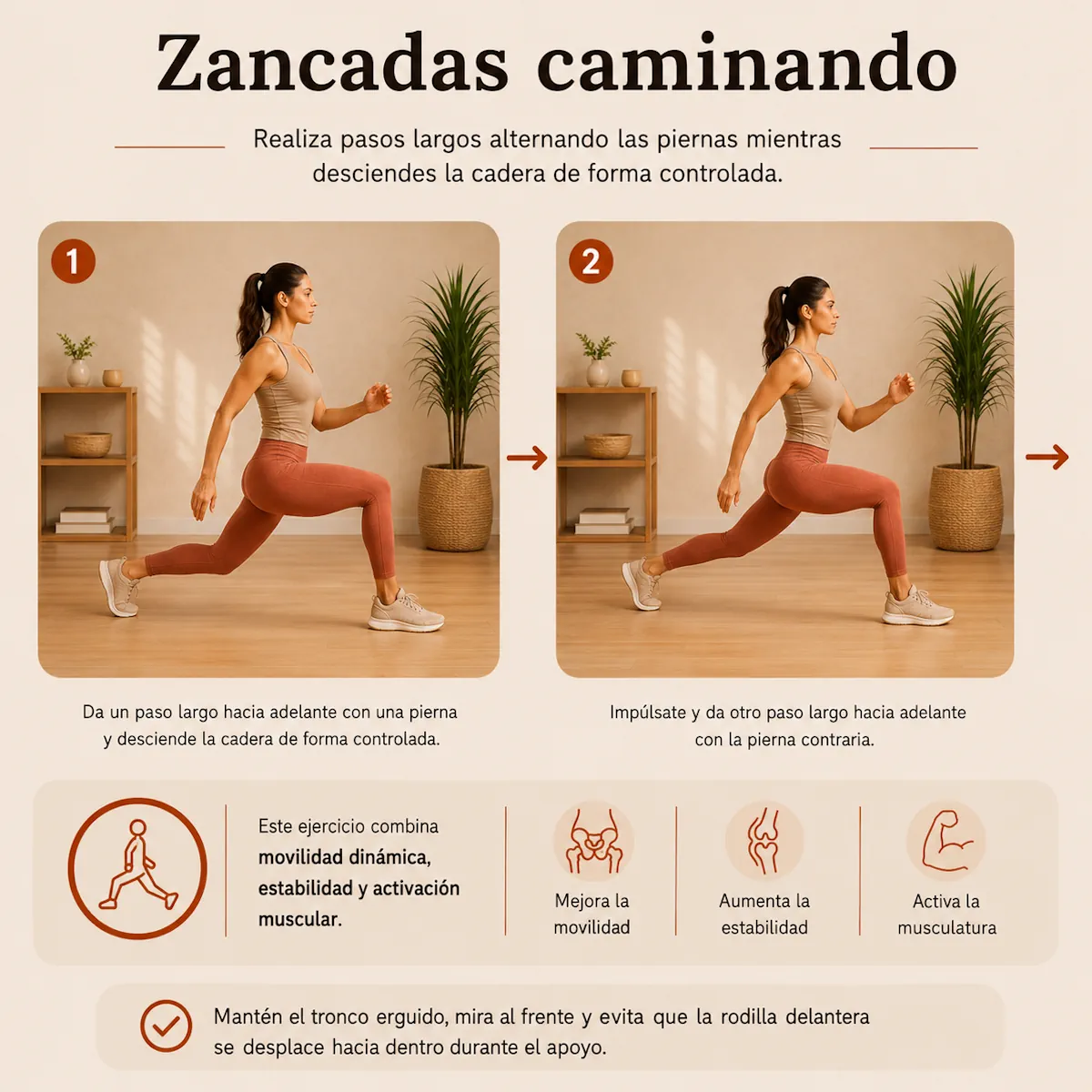 Walking lunges o zancadas caminando