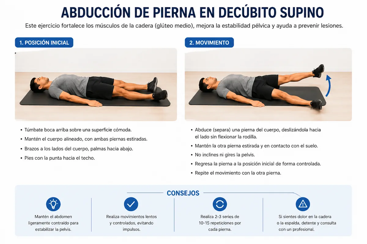 Separación lateral de la pierna en decúbito supino