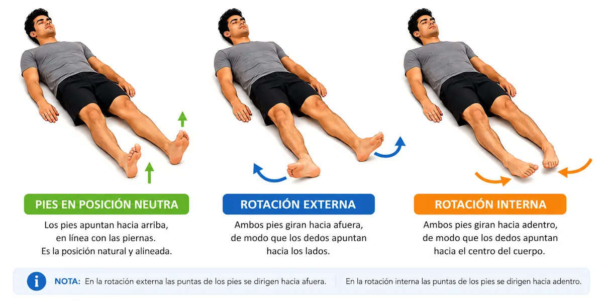 Rotación interna y externa de ambas piernas