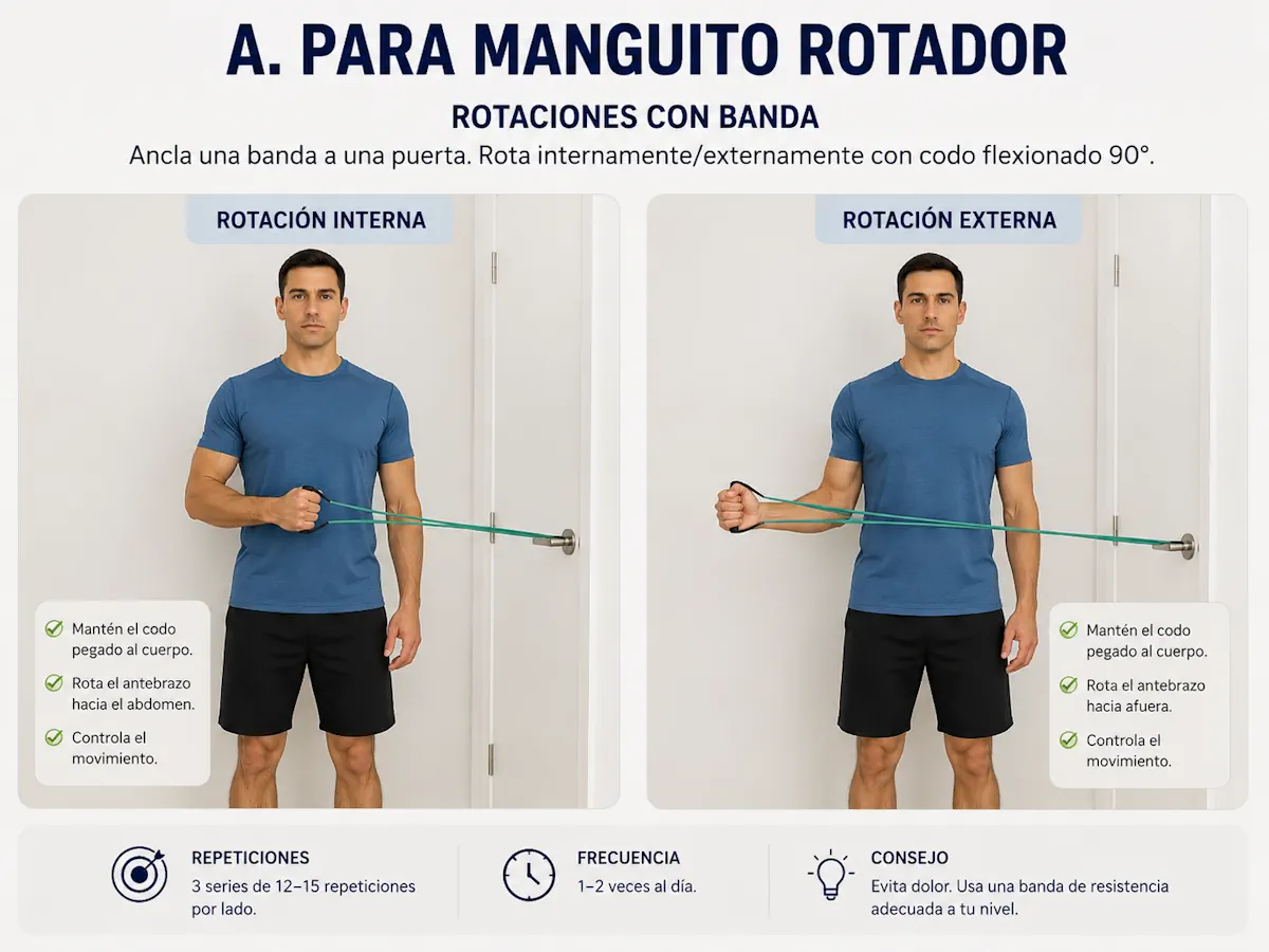 Rotaciones con banda elástica para el manguito rotador