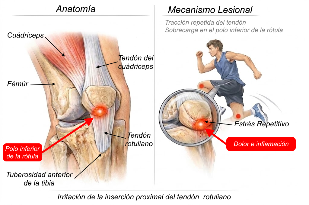 Polo inferior de la rótula y tendón rotuliano