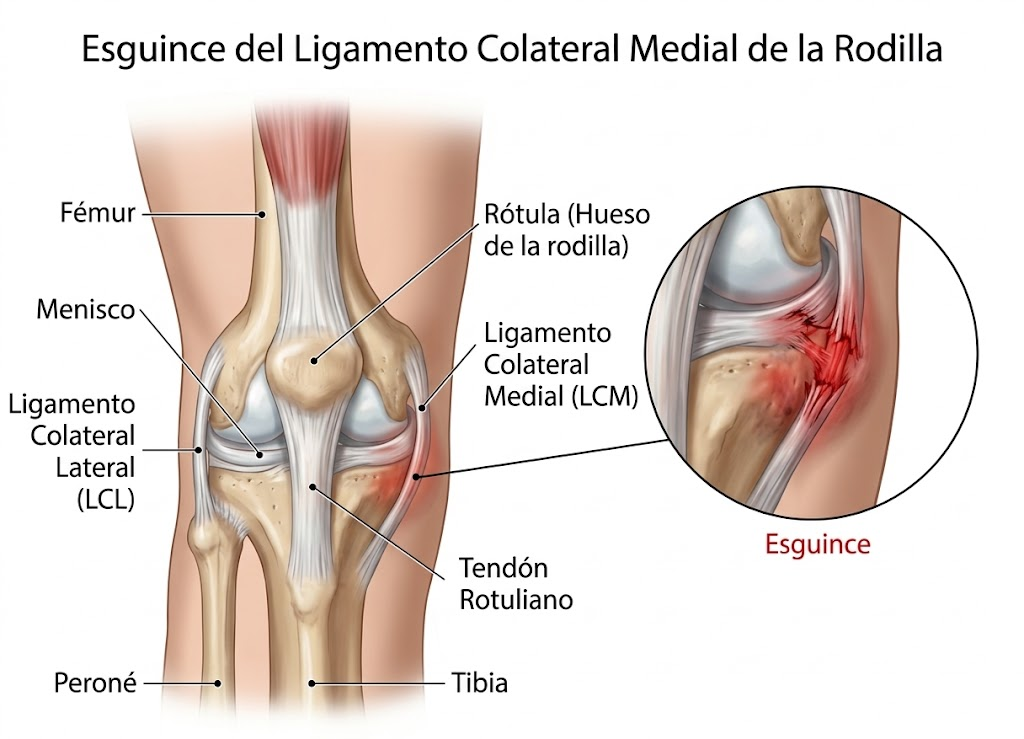 Zona medial de la rodilla afectada en la lesión del ligamento colateral medial