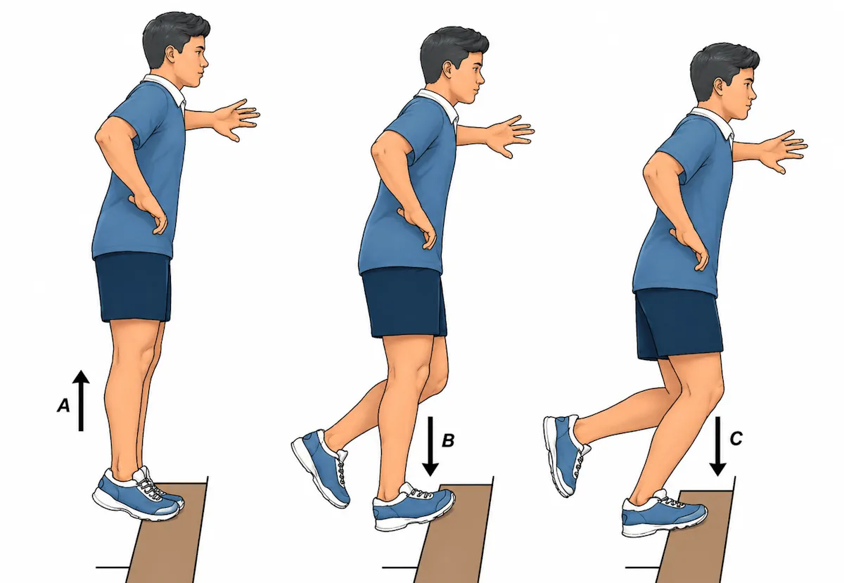 Heel-rise en escalón con control excéntrico