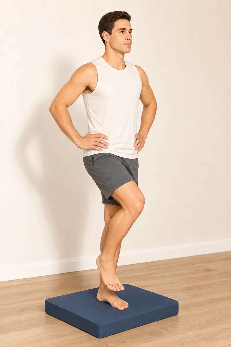 Ejercicio de equilibrio unipodal con activación del arco