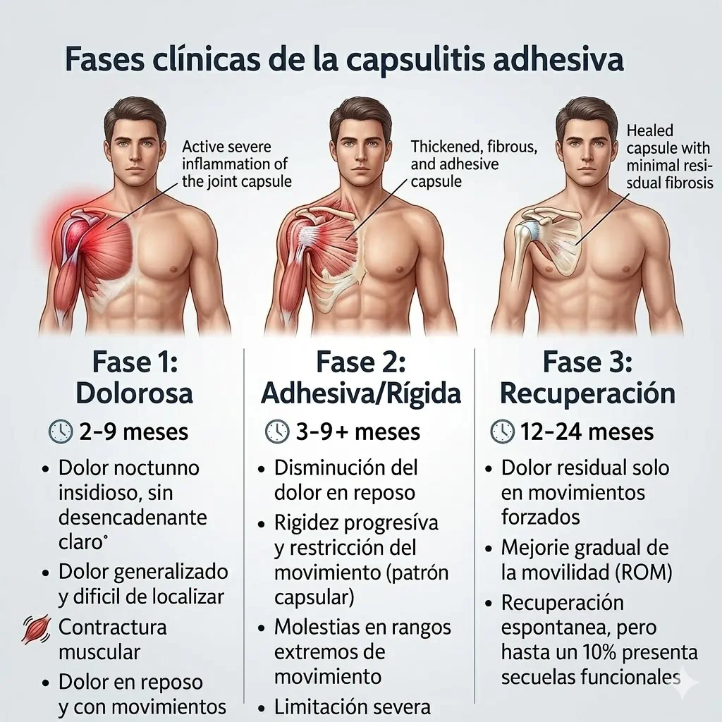 Fases clínicas de la capsulitis adhesiva