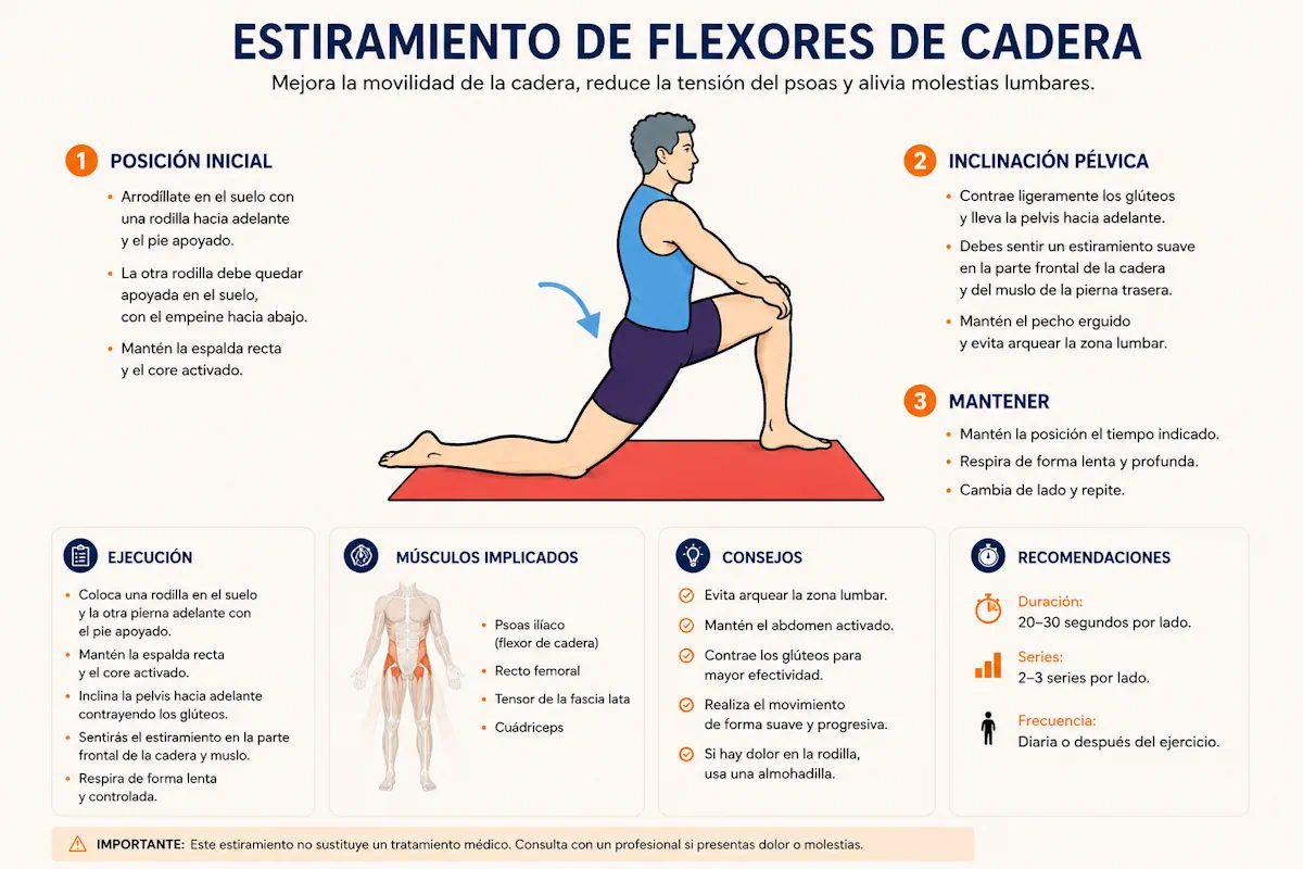 Estiramiento del iliopsoas en posición de caballero