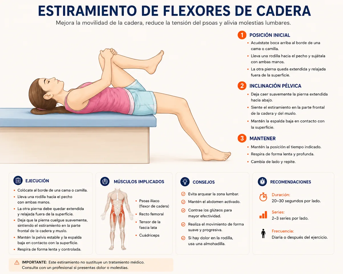 Estiramiento del iliopsoas en camilla